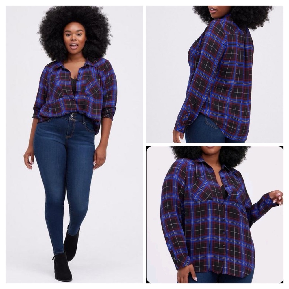 Torrid plaid Madison Georgette button-up collared long sleeve shirt